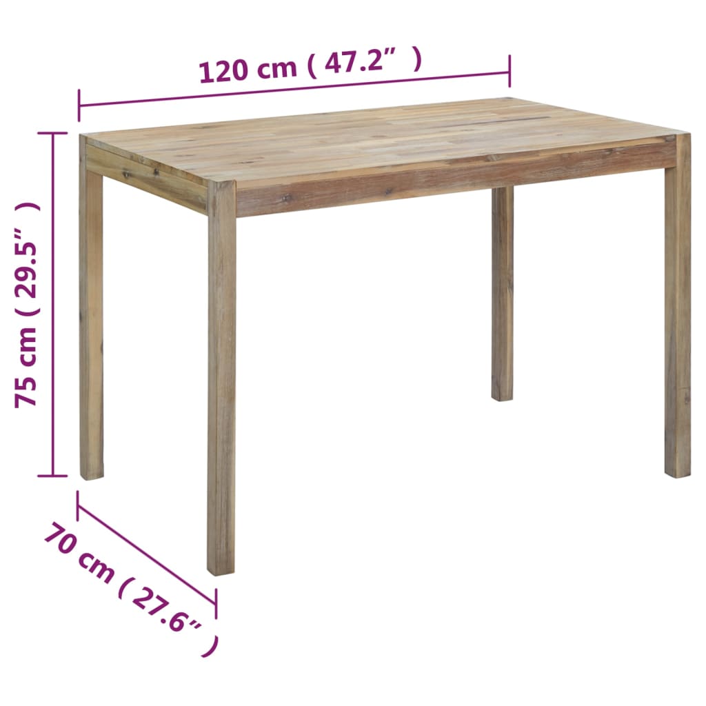 vidaXL Mesa de jantar 120x70x75 cm madeira de acácia maciça