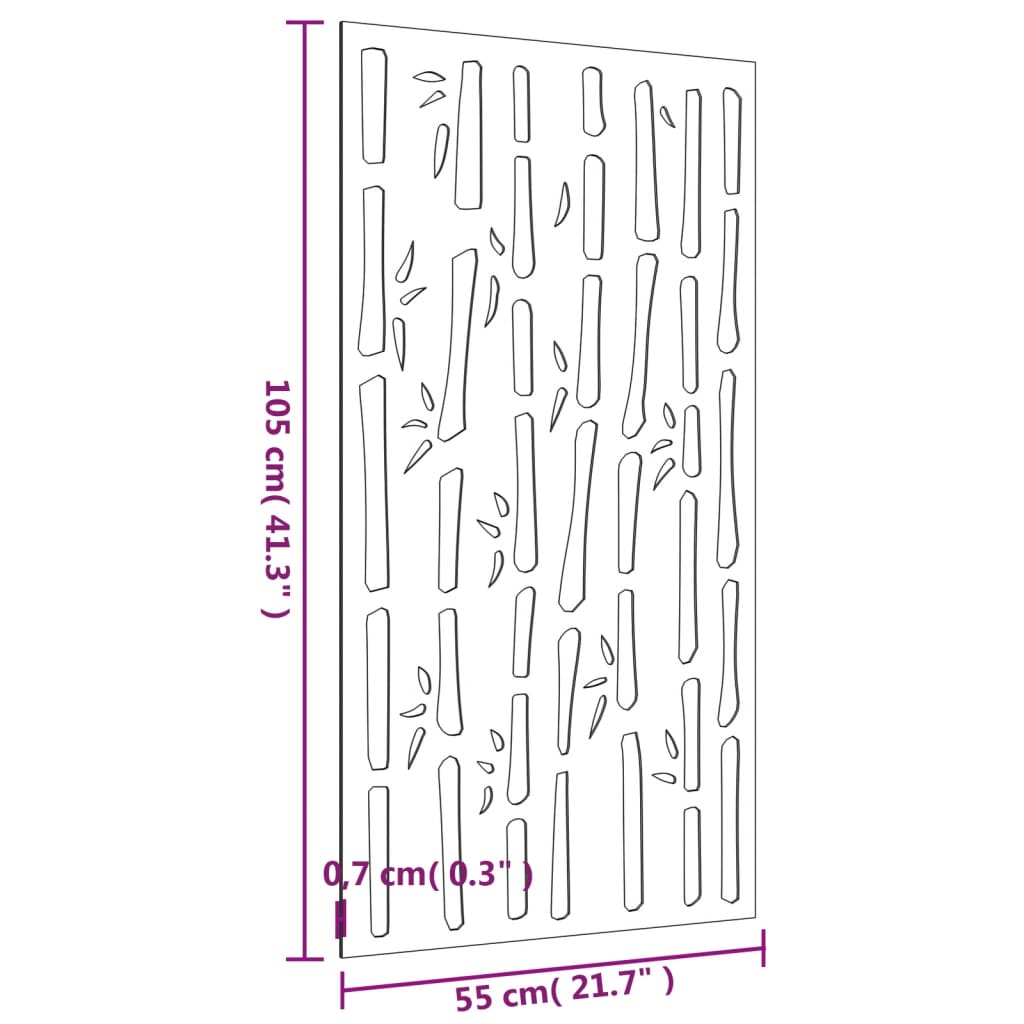 vidaXL Decoração p/ muro de jardim 105x55 cm aço corten design bambu