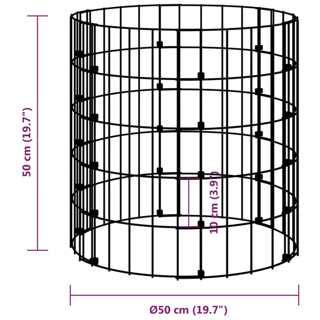 vidaXL Canteiro elevado/cesto gabião em poste Ø50x50cm aço galvanizado