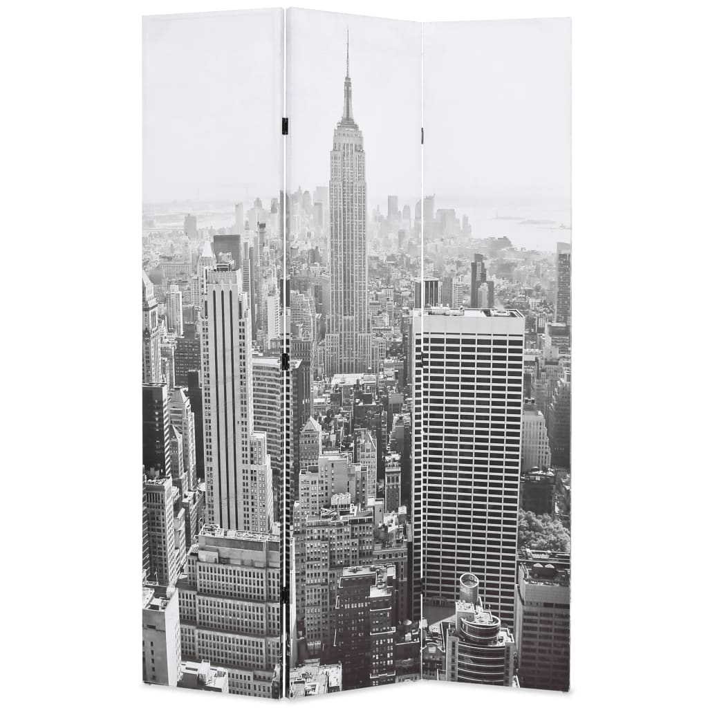 vidaXL Biombo dobrável Nova Iorque de dia 120x170 cm preto e branco