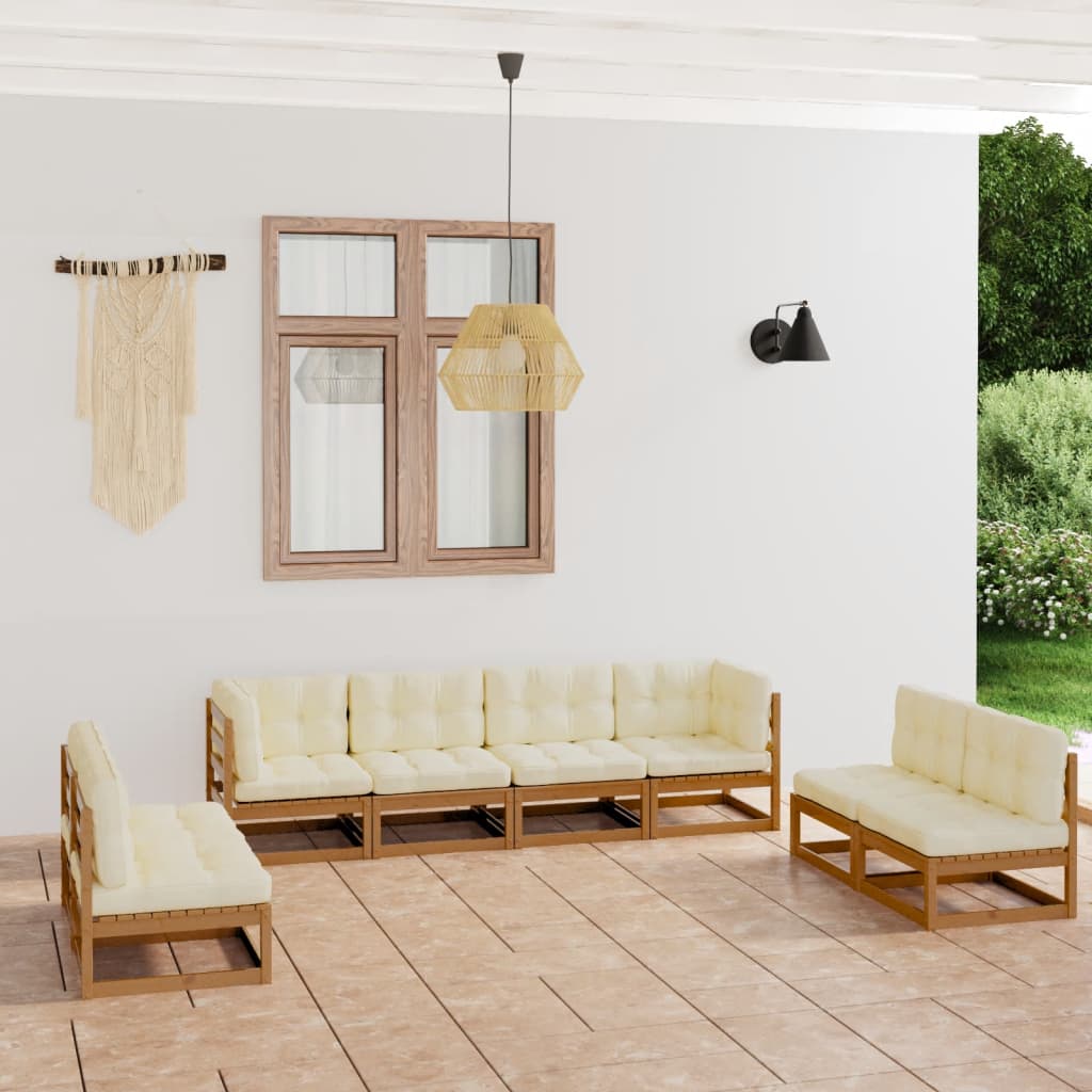 vidaXL 8 pcs conjunto lounge de jardim com almofadões pinho maciço