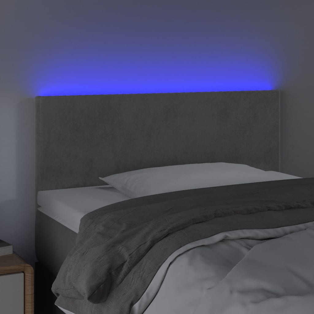 vidaXL Cabeceira de cama c/ luzes LED veludo 90x5x78/88 cm cinza-claro