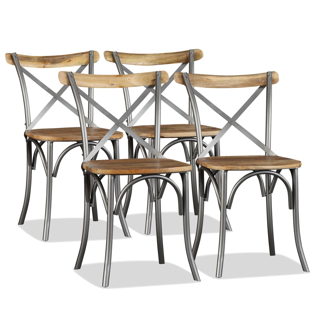 vidaXL Cadeiras de jantar 4 pcs madeira mangueira maciça + encosto aço