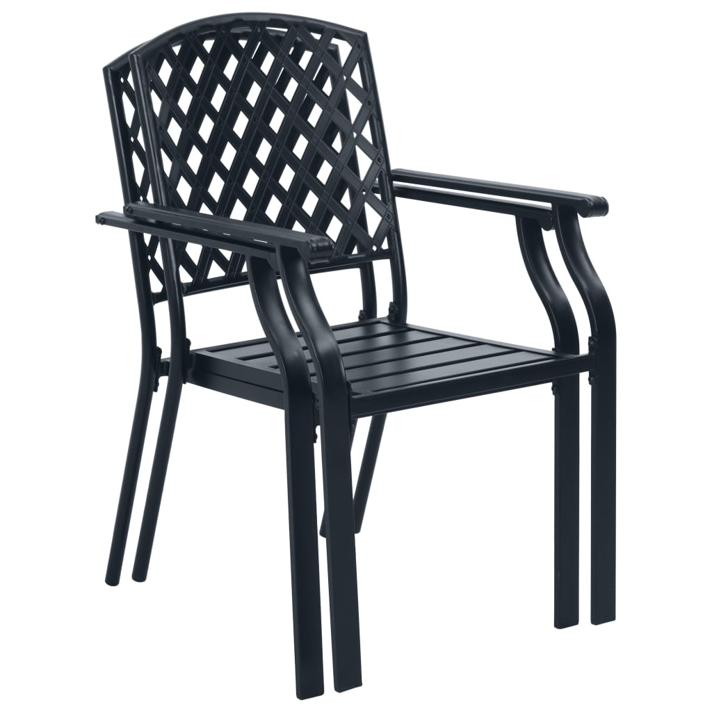 vidaXL Cadeiras de exterior empilháveis 2 pcs aço preto