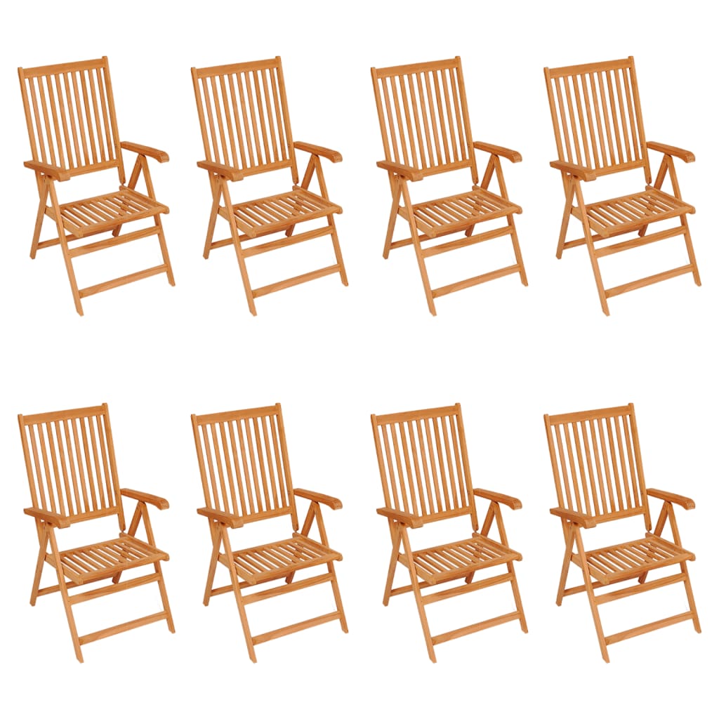 vidaXL Cadeiras de jardim reclináveis c/ almofadões 8 pcs teca maciça