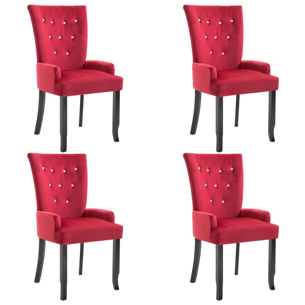 vidaXL Cadeira de jantar com apoio de braços 4 pcs veludo vermelho