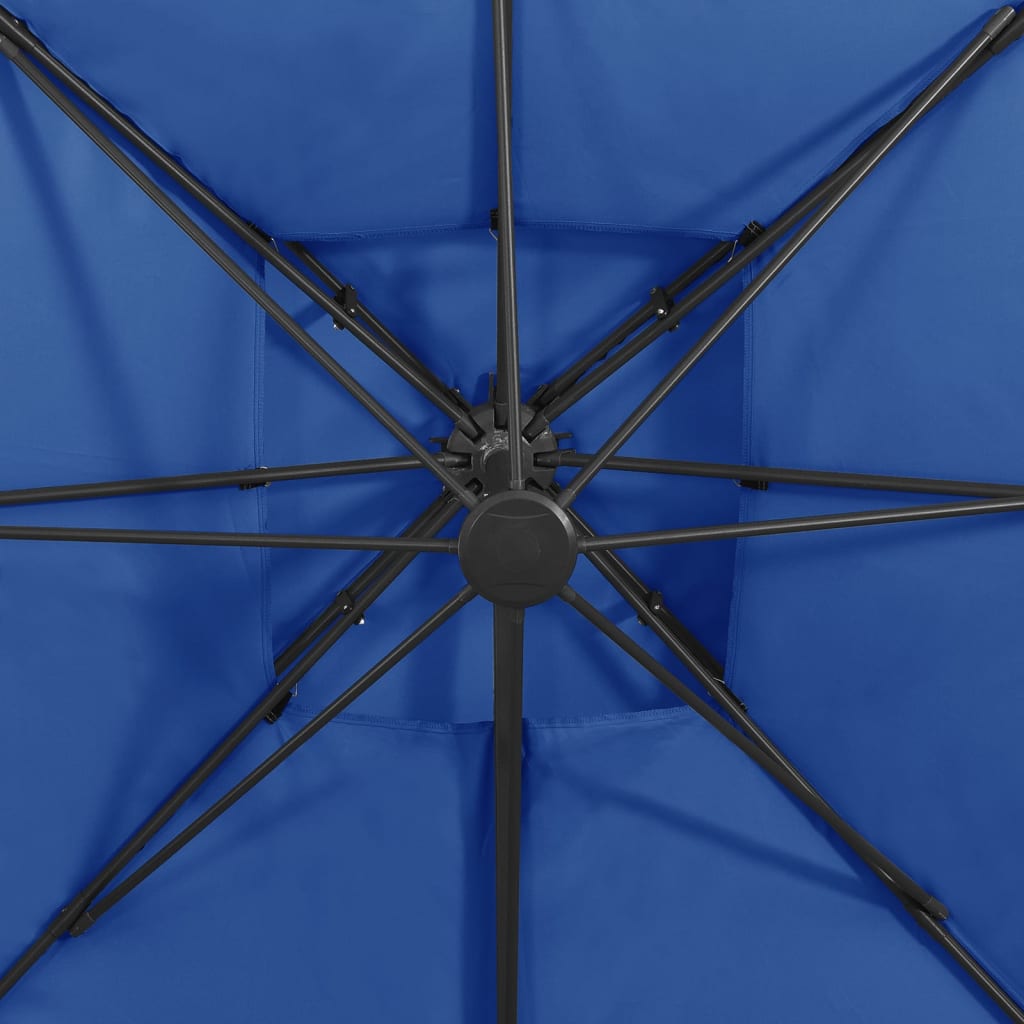vidaXL Guarda-sol cantilever com toldo duplo 300x300 cm azul-ciano