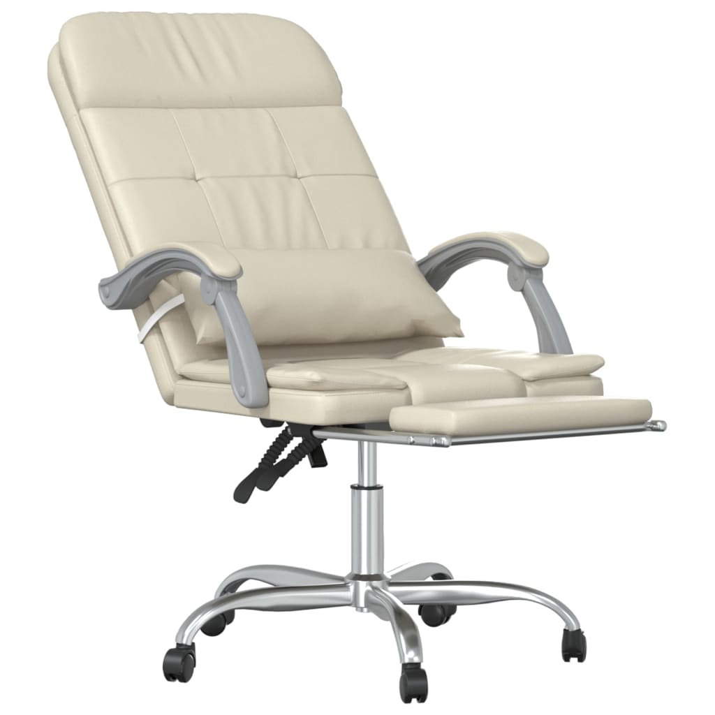 vidaXL Cadeira escritório massagens reclinável couro artificial creme