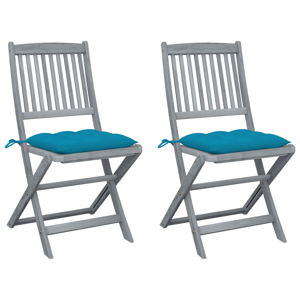vidaXL Cadeiras exterior dobráveis c/ almofadões 2 pcs acácia maciça
