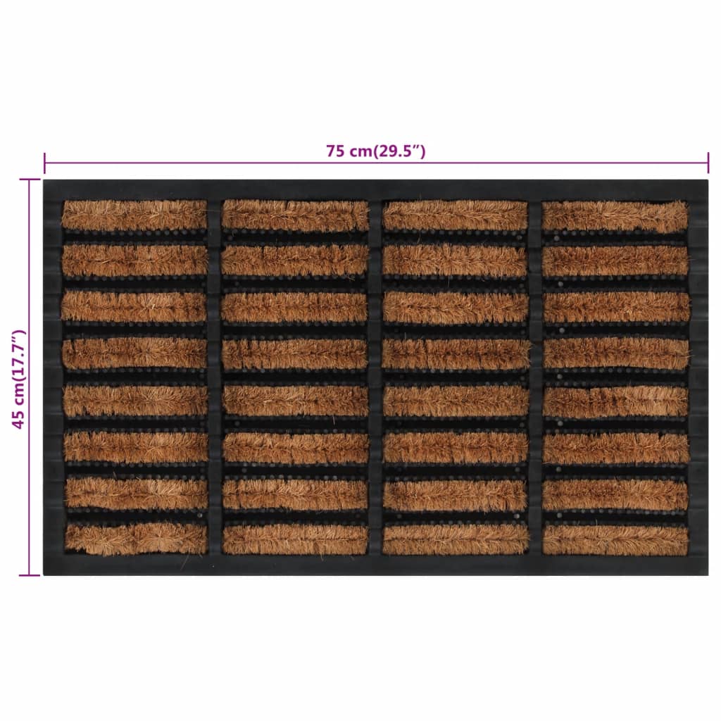 vidaXL Tapete de porta retangular 45x75 cm borracha e fibra de coco