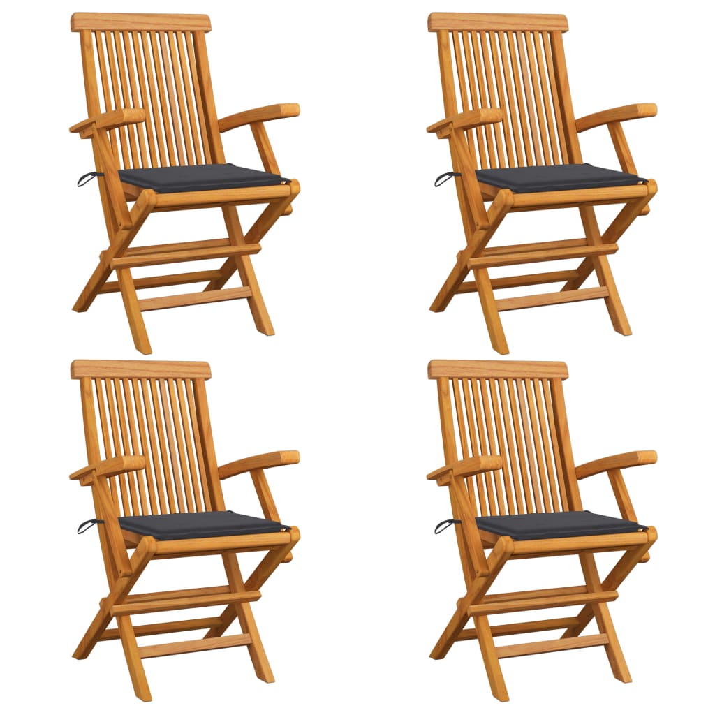 vidaXL Cadeiras de jardim c/ almofadões antracite 4 pcs teca maciça