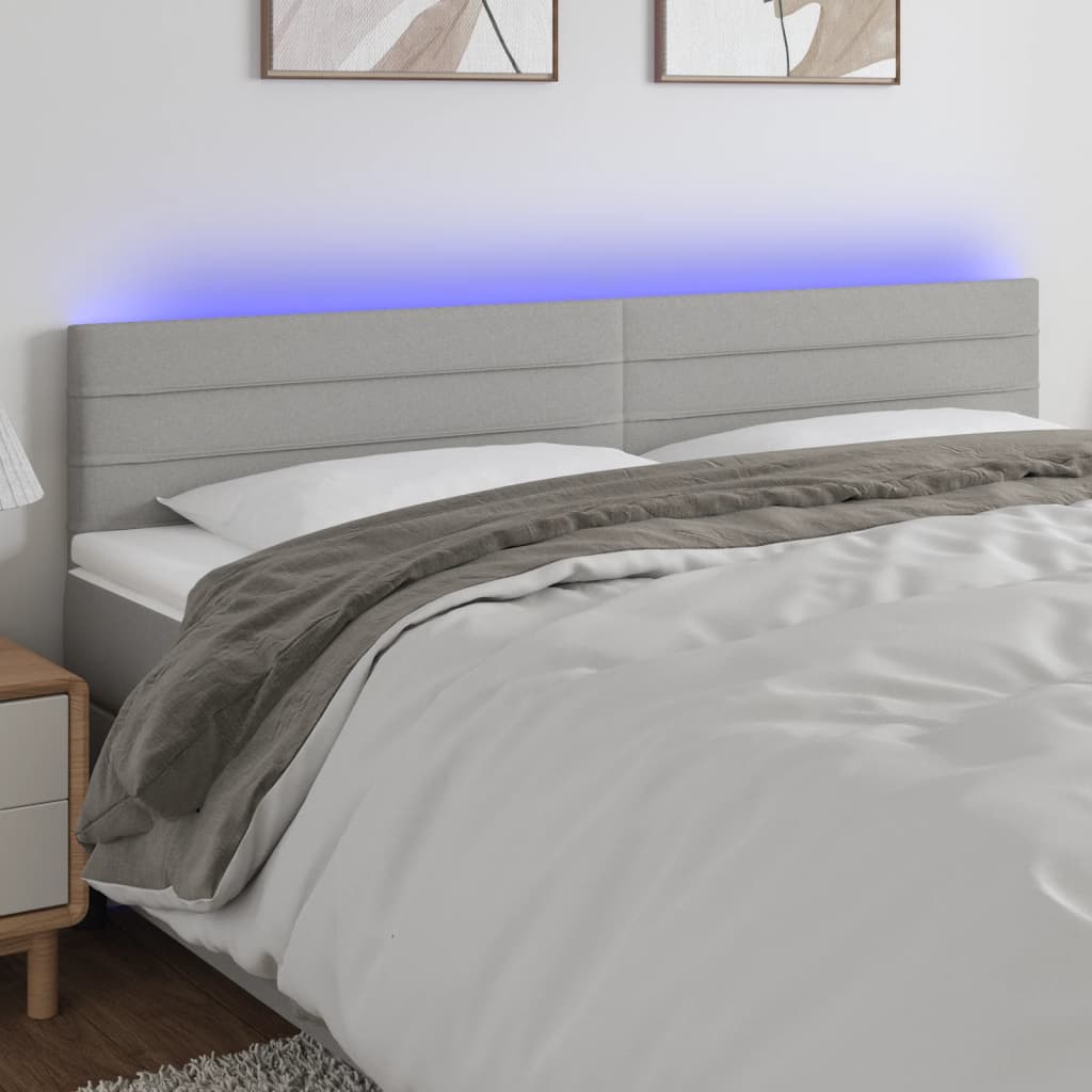 vidaXL Cabeceira de cama c/luzes LED tecido 160x5x78/88 cm cinza-claro