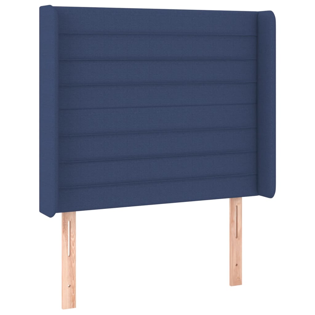 vidaXL Cabeceira de cama c/ abas tecido 83x16x118/128 cm azul