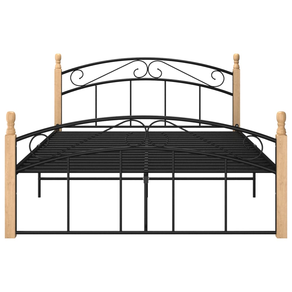vidaXL Estrutura de cama 140x200cm metal/madeira carvalho maciça preto