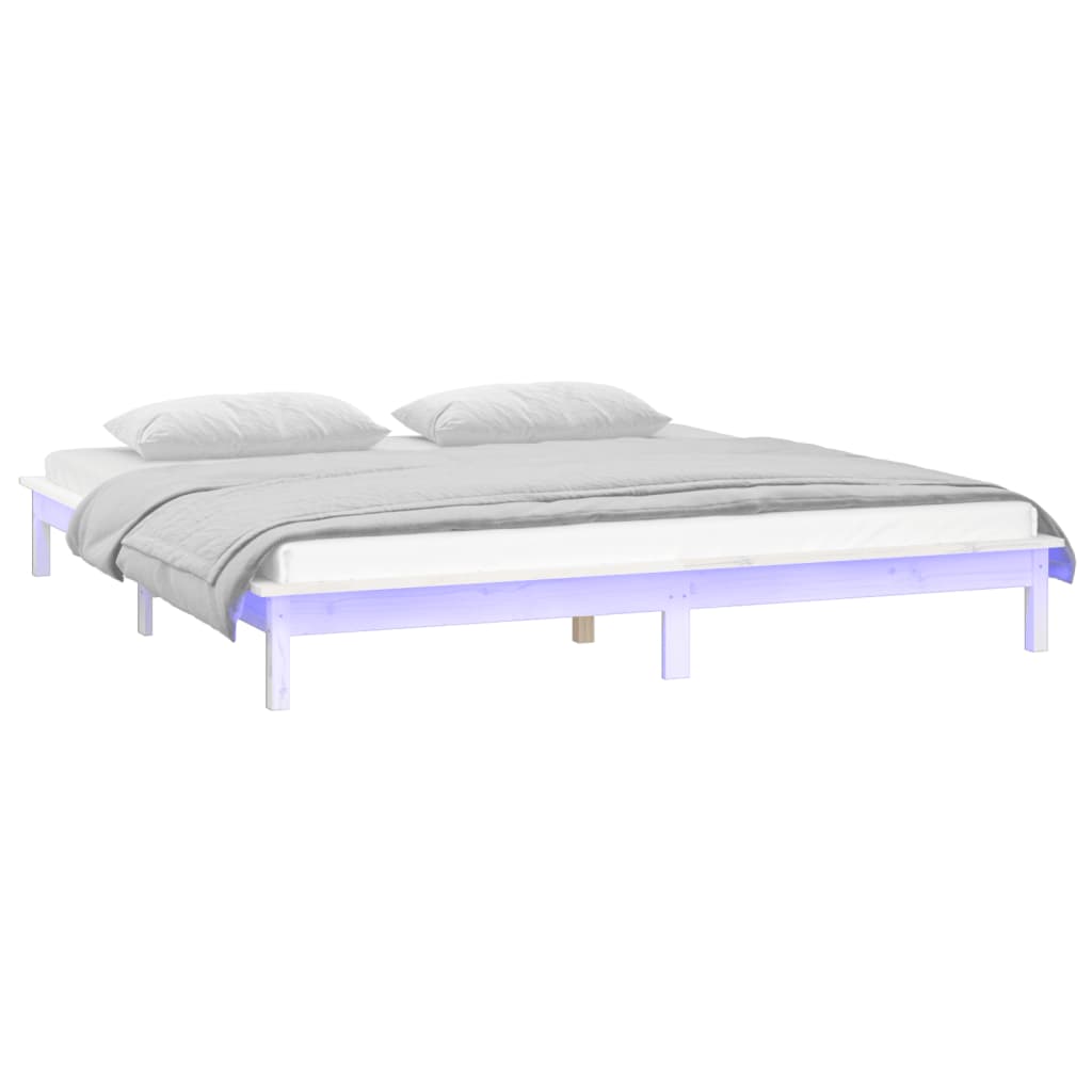 vidaXL Estrutura de cama com luzes LED 120x200cm madeira maciça branco