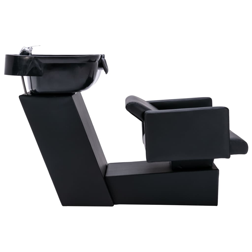 vidaXL Cadeira cabeleireiro c/ lavatório couro art. 129x59x82 cm preto