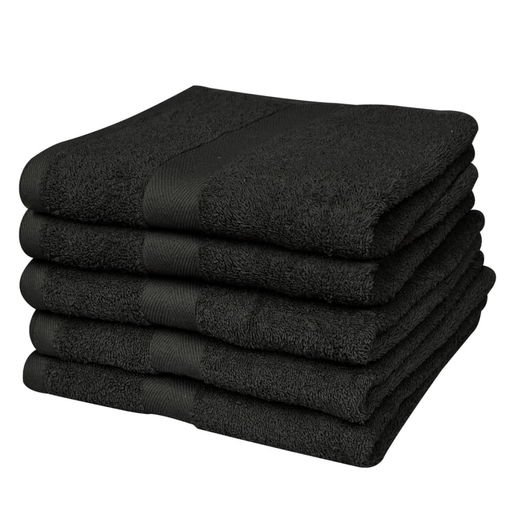 vidaXL Conjunto toalhas de mão 5 pcs algodão 500g. 50x100 cm preto