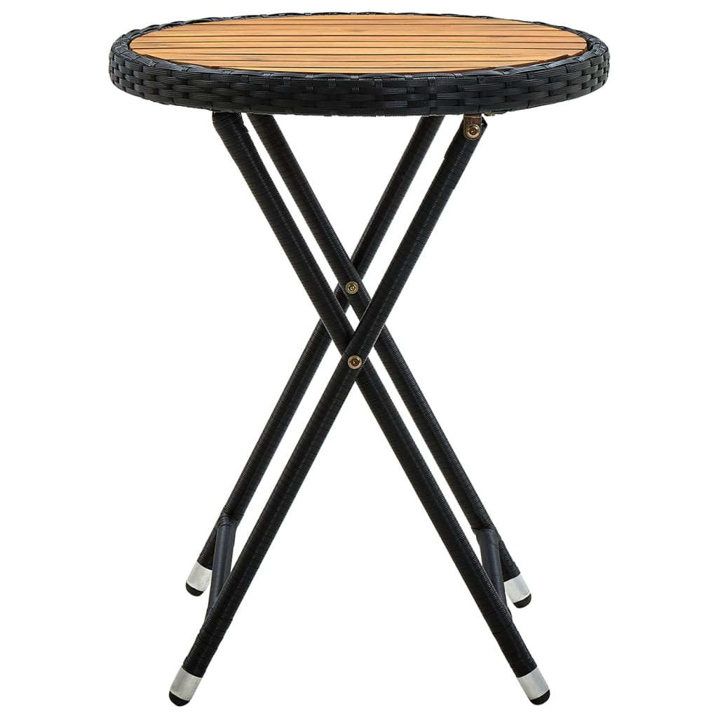 vidaXL Mesa de chá 60 cm vime PE e madeira de acácia maciça preto