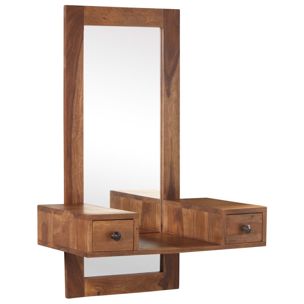 vidaXL Espelho de cosmética com 2 gavetas madeira sheesham maciça