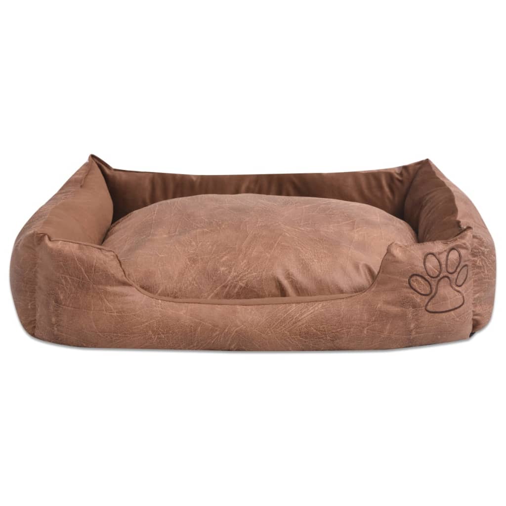vidaXL Cama para cães com almofada couro artificial PU tamanho M bege