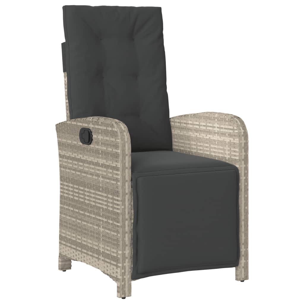 vidaXL Cadeira jardim reclinável c/ apoio para pés vime PE cinza claro