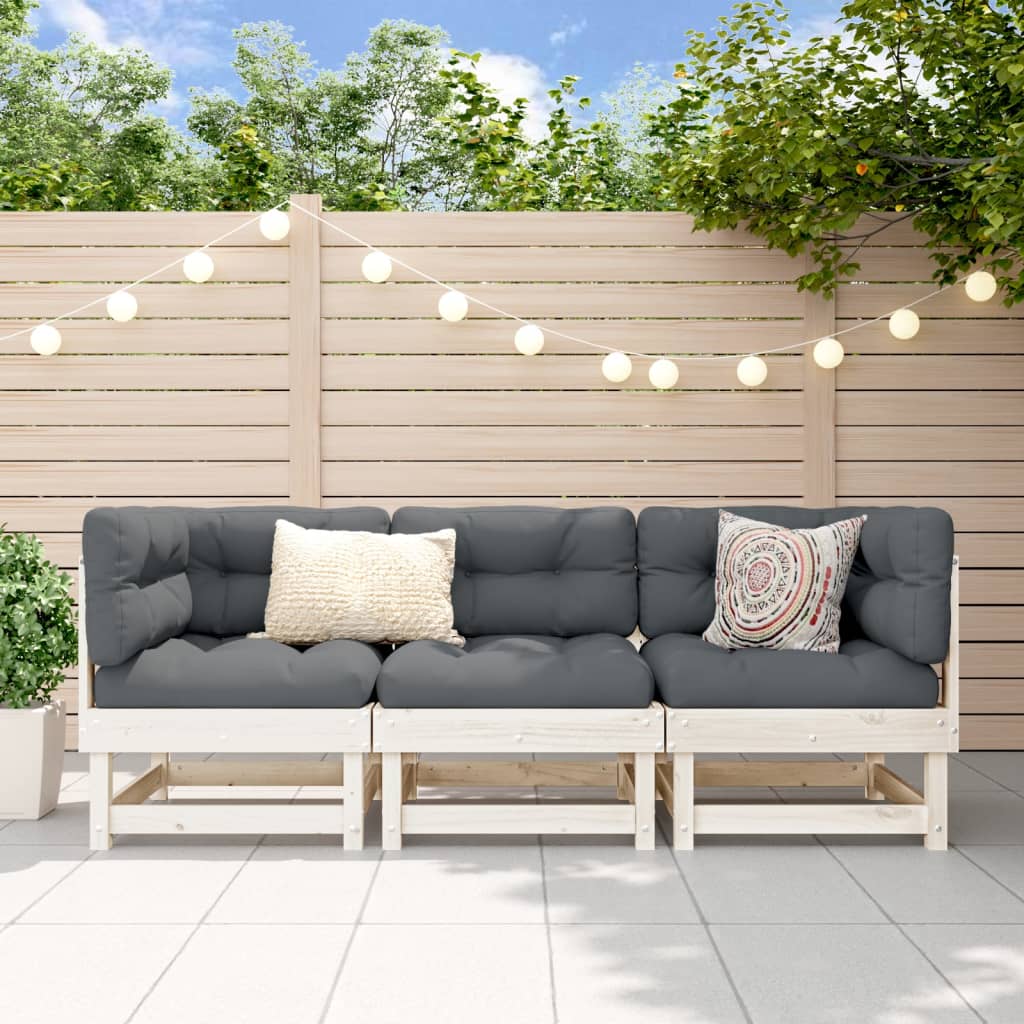 vidaXL 3 pcs conjunto lounge de jardim madeira de pinho maciça branco