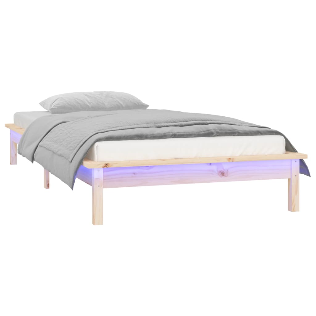 vidaXL Estrutura de cama c/ LEDs 90x200 cm madeira maciça