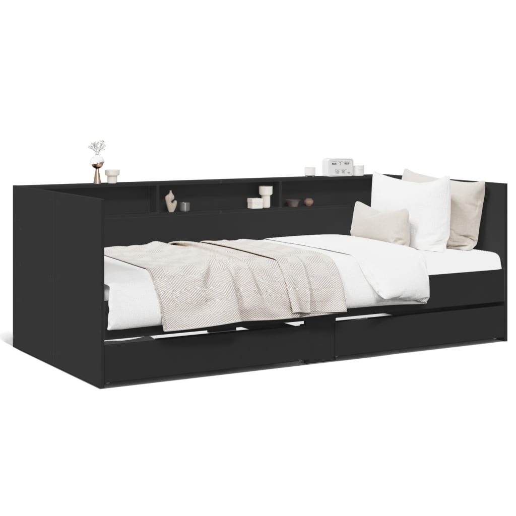 vidaXL Sofá-cama c/ gavetas 75x190 cm derivados de madeira preto