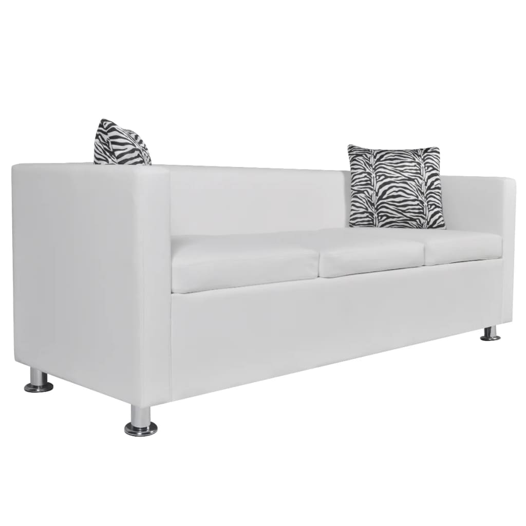 vidaXL Conjunto de sofás de 2 e 3 lugares couro artificial branco