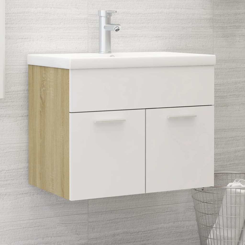 vidaXL Armário lavatório derivados de madeira branco/carvalho sonoma
