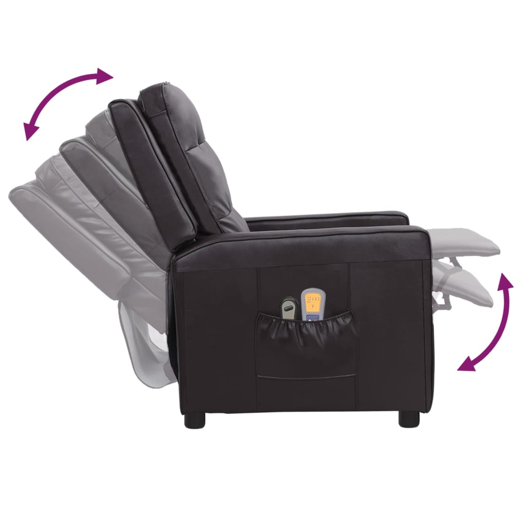 vidaXL Poltrona de massagens elétrica couro artificial preto brilhante