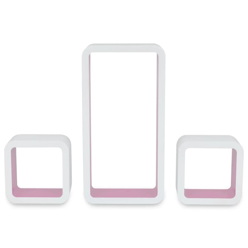 Conjunto 3 prateleiras/cubos de parede, MDF, branco-rosa