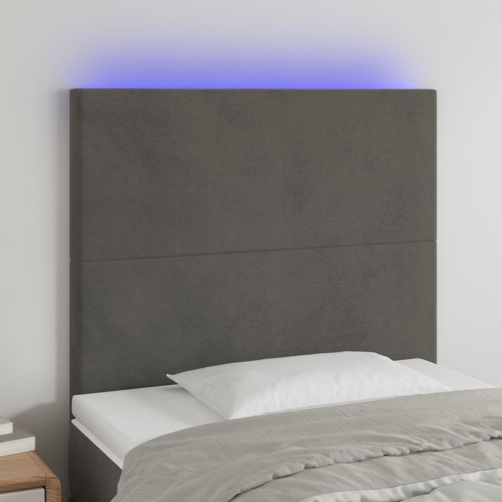 vidaXL Cabeceira de cama c/ LED veludo 80x5x118/128 cm cinza-escuro
