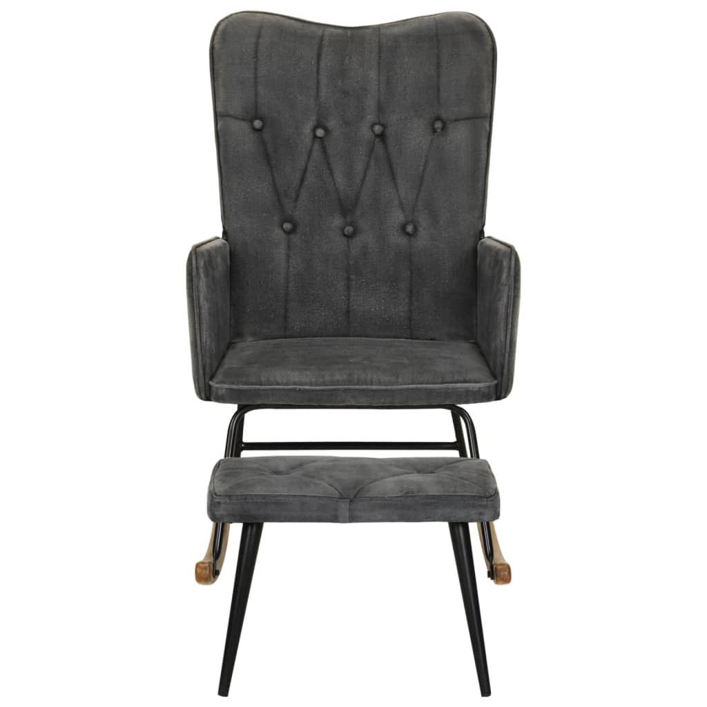 vidaXL Cadeira de baloiço com apoio de pés lona vintage preto