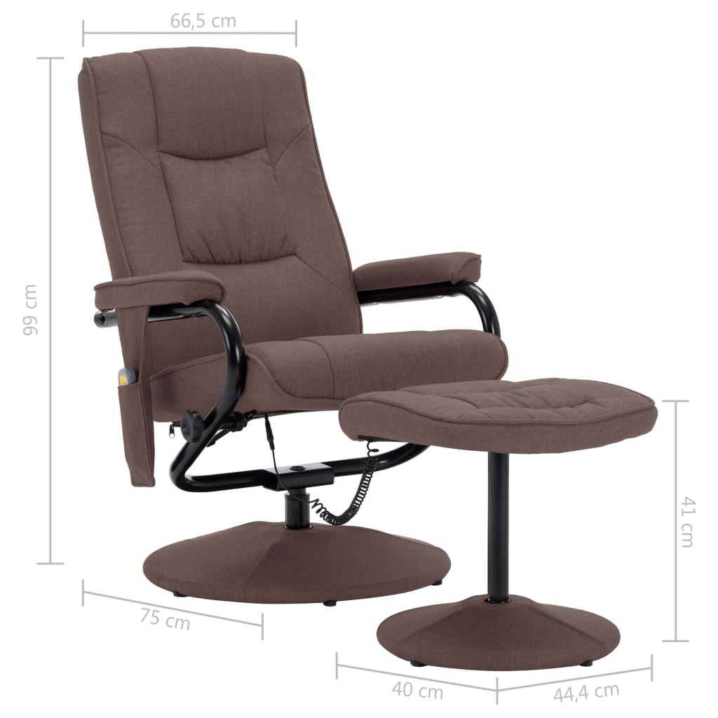 vidaXL Cadeira massagens reclinável c/ apoio pés tecido castanho