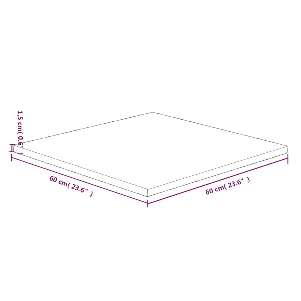 vidaXL Tampo de mesa quadrado 60x60x1,5 cm carvalho maciço não tratado