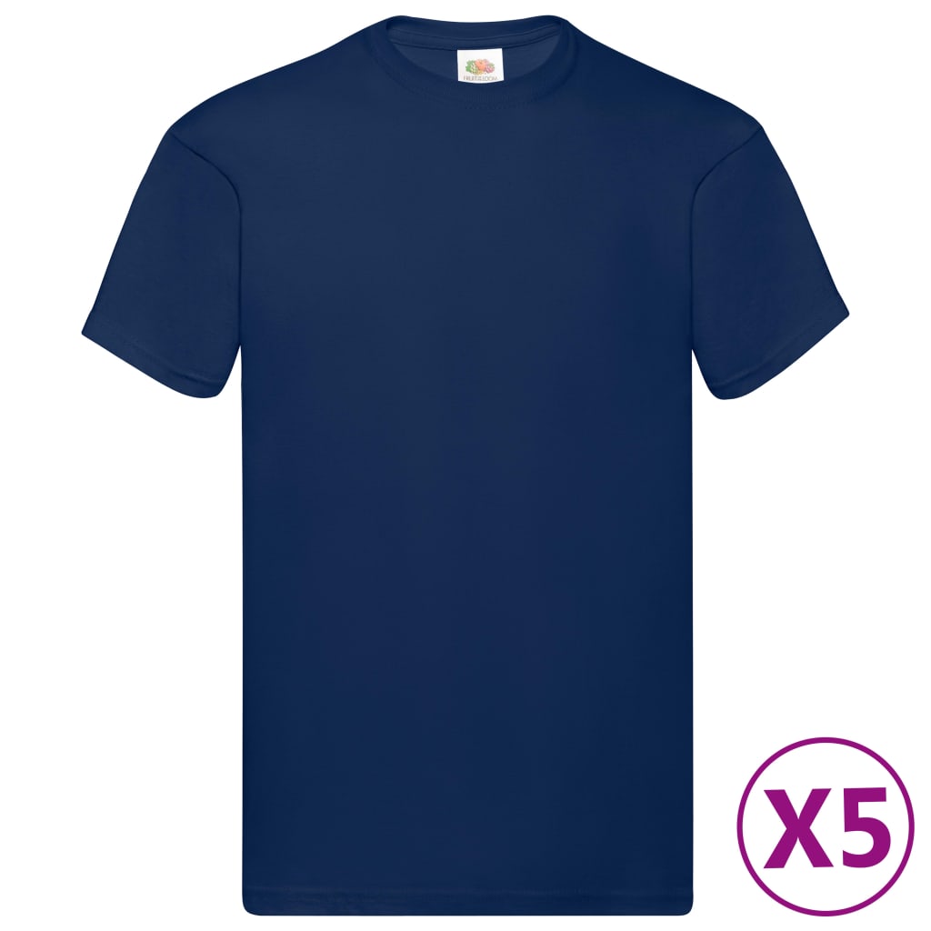 Fruit of the Loom T-shirts originais 5 pcs algodão XXL azul-marinho