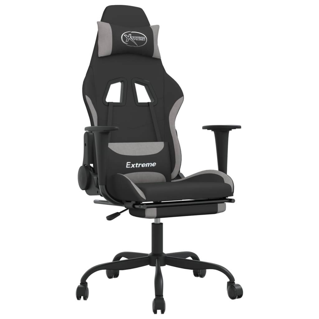 vidaxL Cadeira de gaming com apoio de pés tecido Cinza e verde-claro