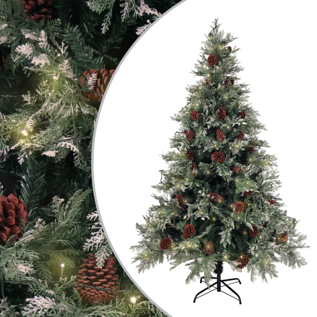 vidaXL Árvore Natal pré-iluminada c/ pinhas 120 cm PVC/PE verde/branco