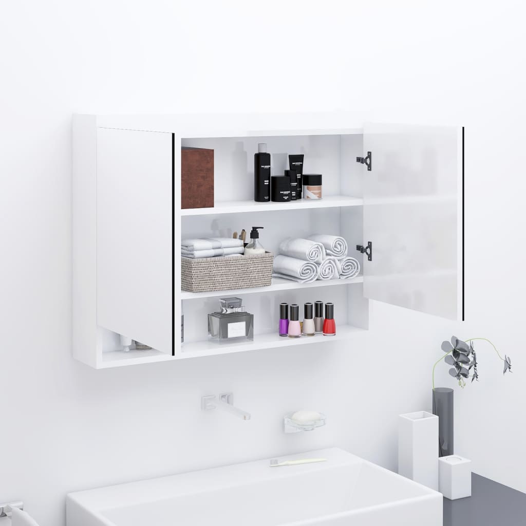 vidaXL Armário espelhado p/ casa banho 80x15x60cm MDF branco brilhante
