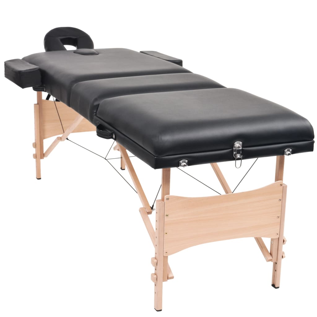 vidaXL Mesa massagem dobrável 3 zonas + banco 10 cm espessura preto