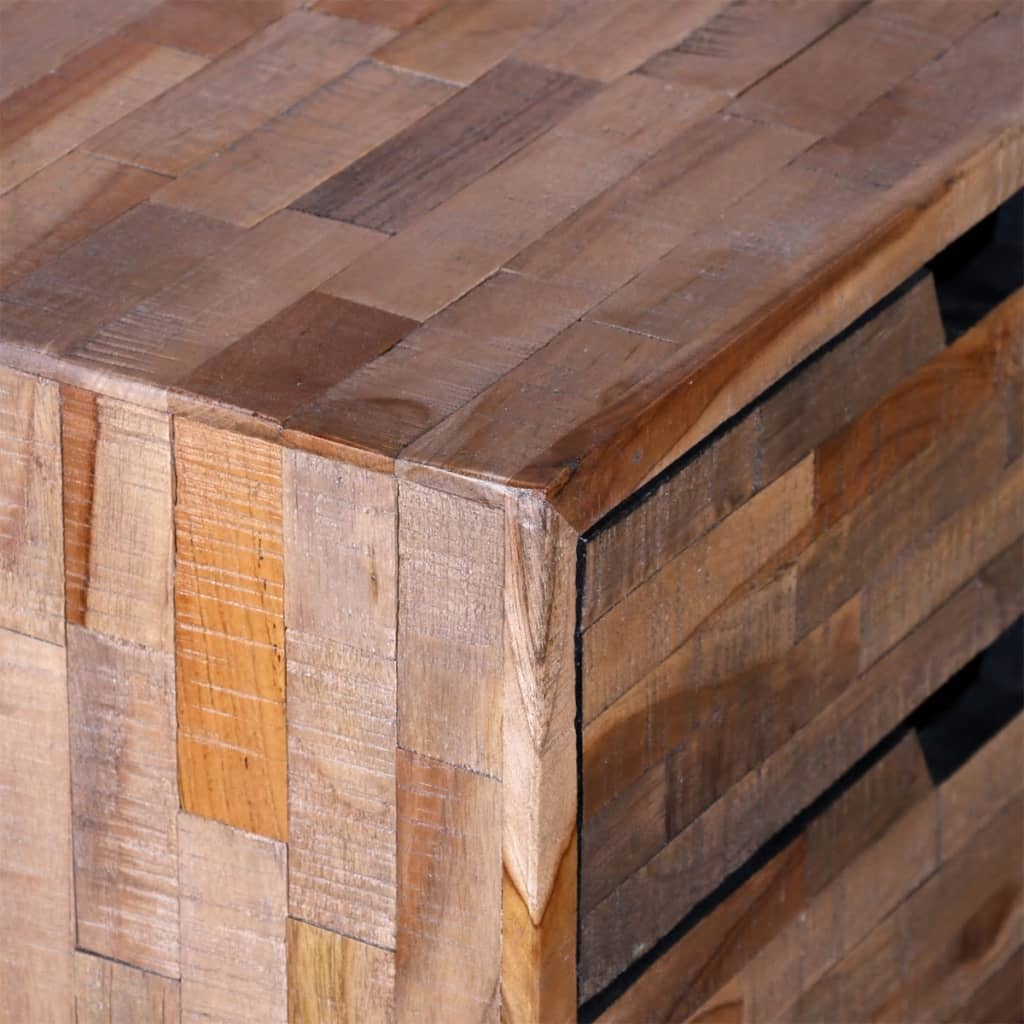vidaXL Mesa de cabeceira com 2 gavetas, madeira reciclada maciça