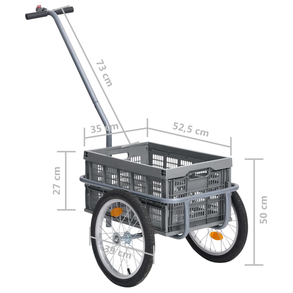 vidaXL Reboque bicicleta c/ caixa transporte dobrável 50L 150kg cinza
