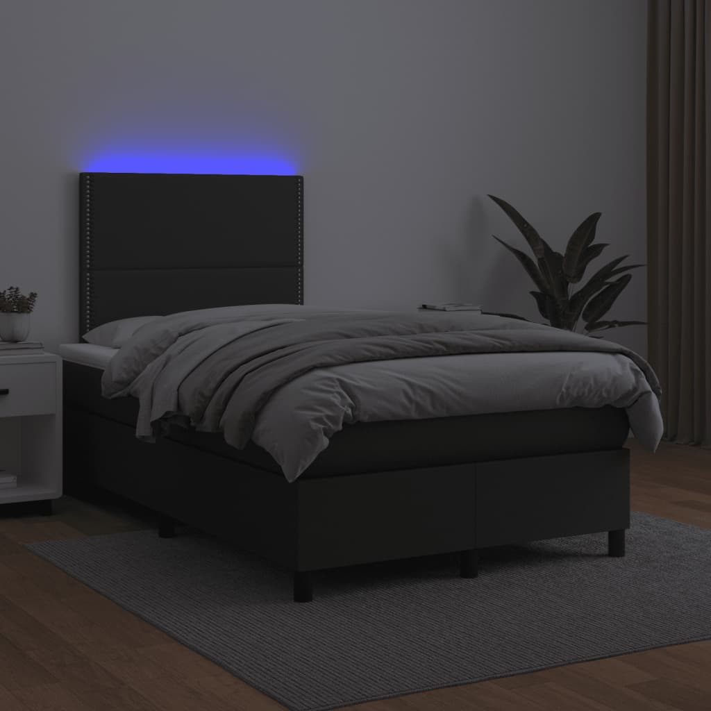 vidaXL Cama box spring colchão e LED 120x190 cm couro artificial preto