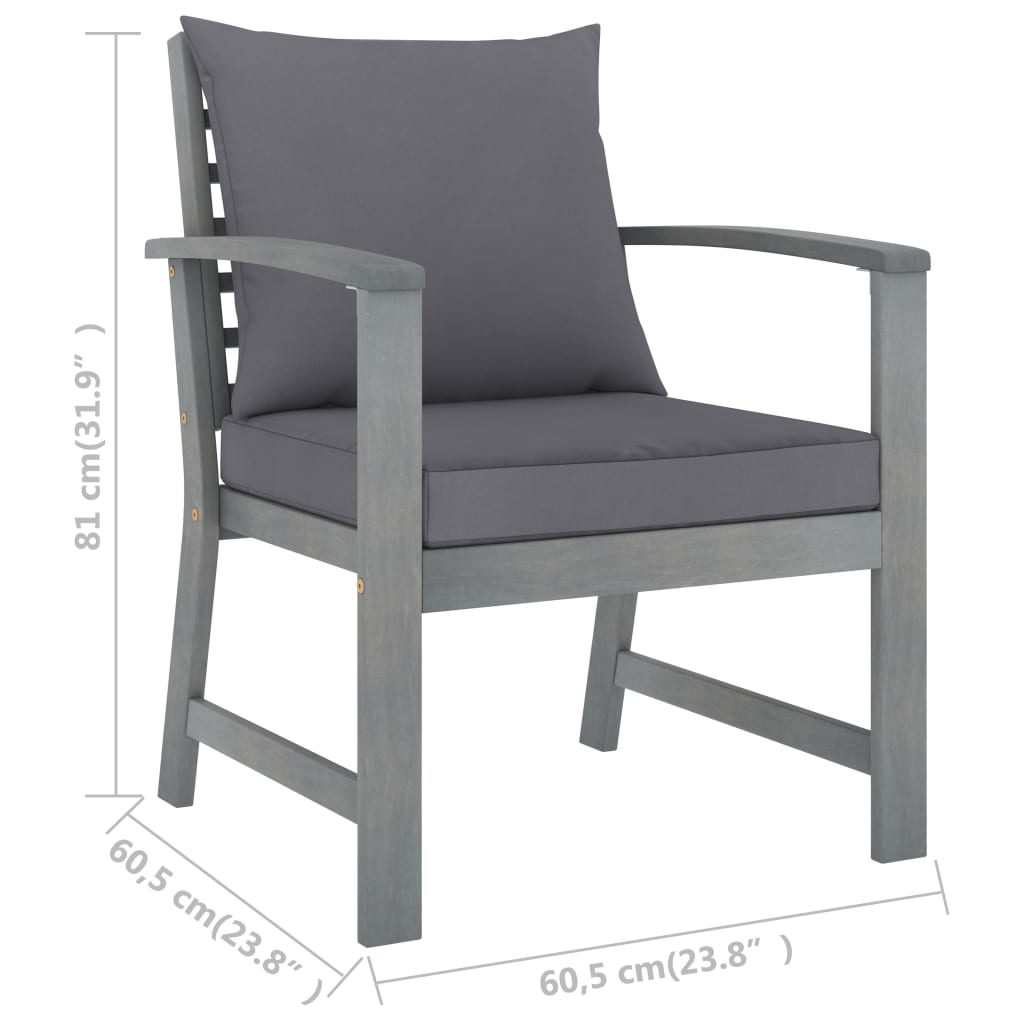 vidaXL Cadeiras jardim 2 pcs c/ almofadões cinza-escuro acácia maciça