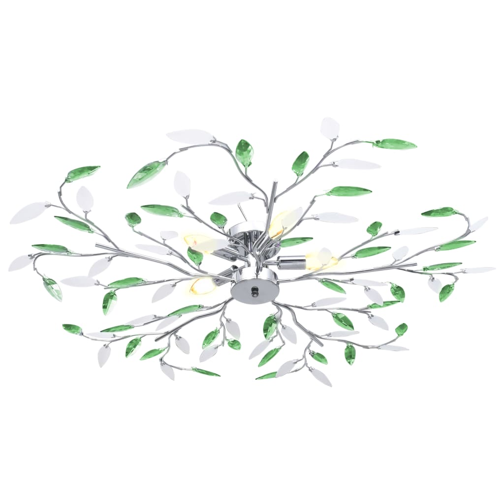 vidaXL Candeeiro teto braços folhas de cristal acrílico 5 E14 verde