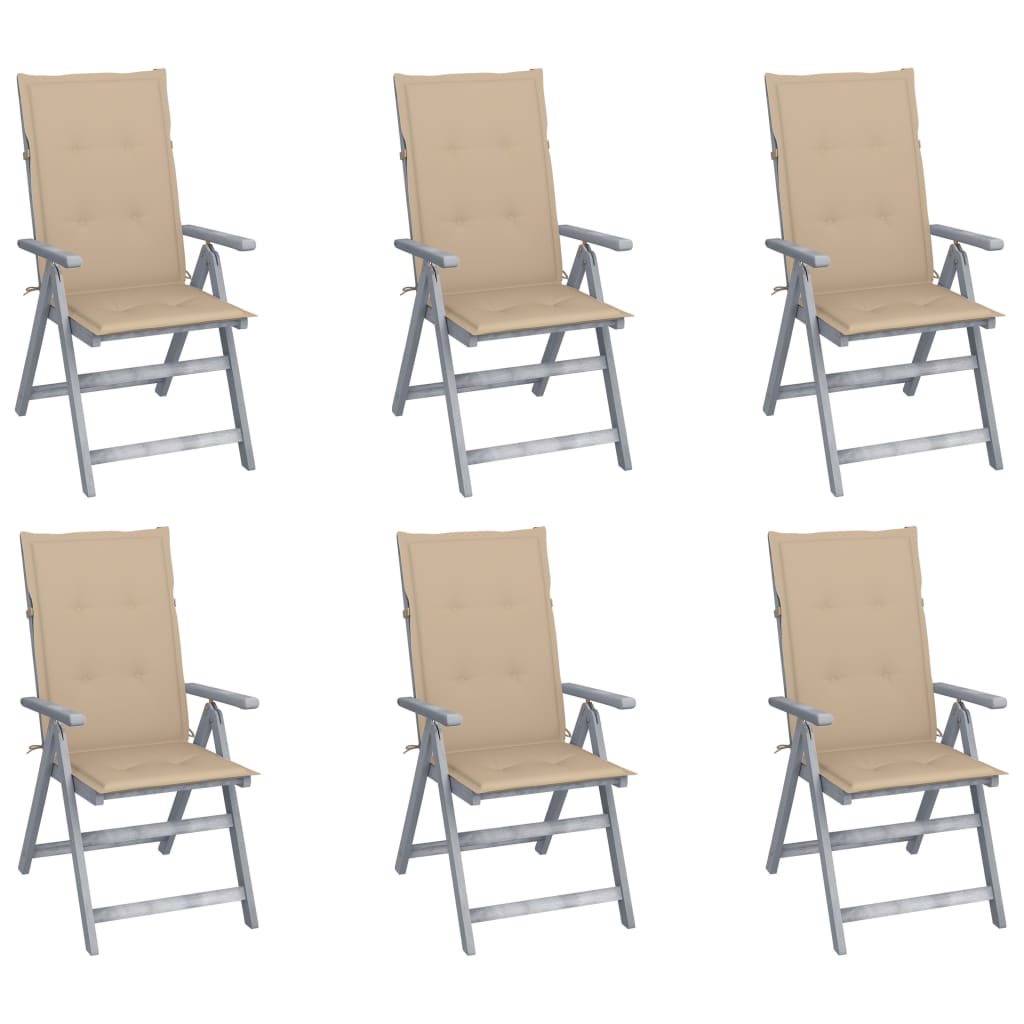 vidaXL Cadeiras jardim reclináveis c/ almofadões 6 pcs acácia maciça