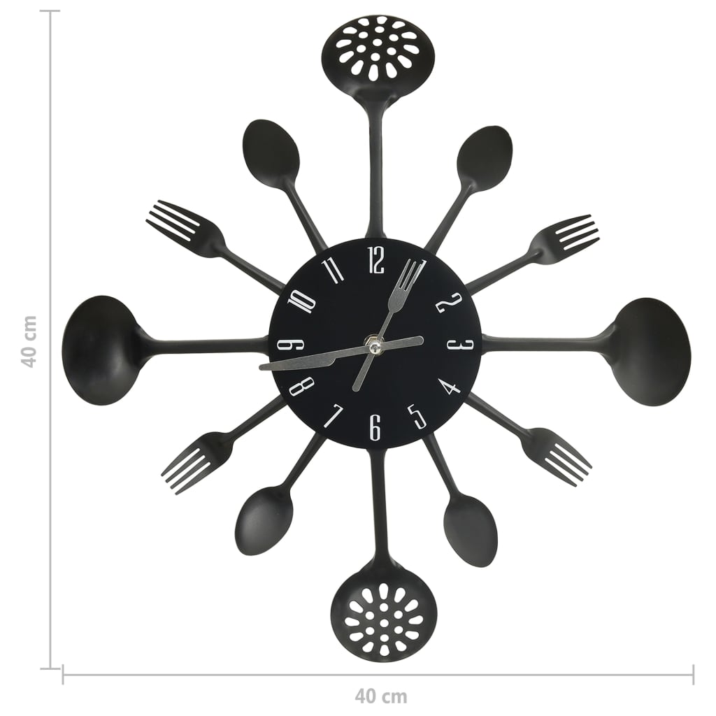 vidaXL Relógio de parede design colher e garfo 40 cm alumínio preto