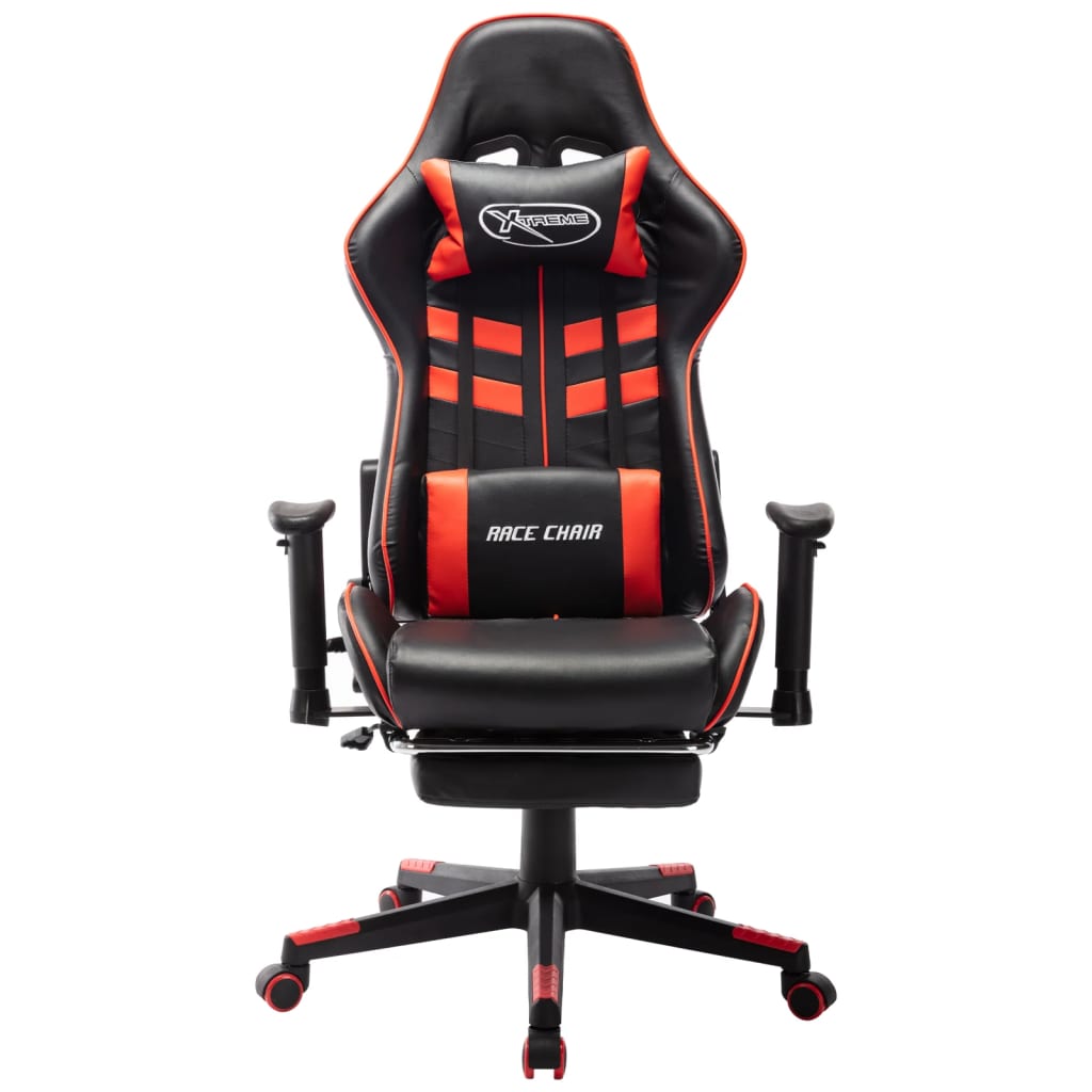 vidaXL Cadeira gaming c/ apoio de pés couro artificial preto/vermelho