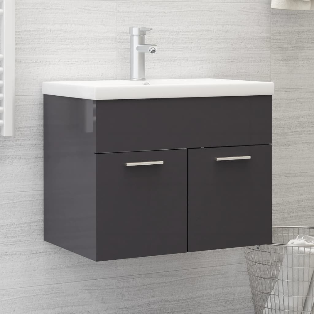 vidaXL Armário lavatório 60x38,5x46 cm deriv. madeira cinza brilhante
